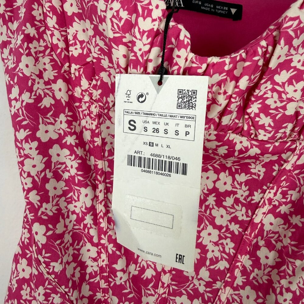 NWT Zara Floral Printed Corset Bodysuit Spaghetti Straps Pink Size Small S NEW - Picture 7 of 14